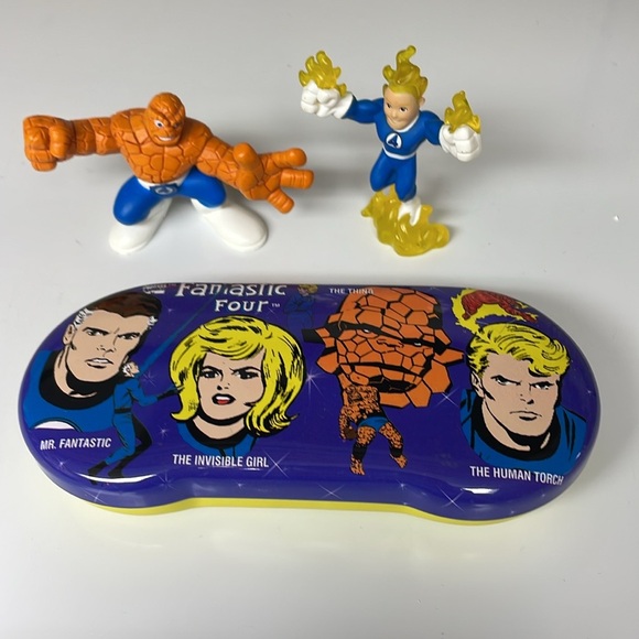 Fantastic Four (Tin) Eye Glasses Case and Super Hero Squad Hasbro figures - Picture 1 of 10